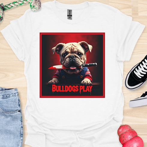 Bulldogs Play - Halloween - V2- Baby Bulldog with Knife in Mouth T-Shirt